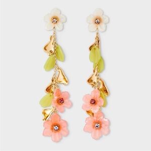 NWT Floral Drop Earrings with Gold Accents